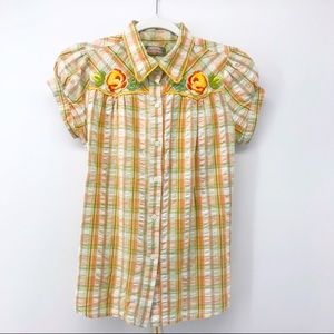 Flying Tomato | Plaid Flower Detail Lace Back Top